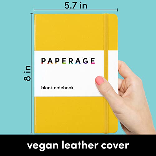Image of PAPERAGE Blank Journal Notebook, (Mustard Yellow), 160 Pages, Medium 5.6 in x 8 in - 100 GSM Thick Paper - Hardcover Journaling Notebook for Work, School, Note Taking or Sketching