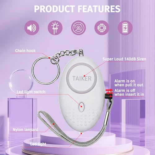 Image of Personal Alarm for Women 140DB Emergency Self-Defense Security Alarm Keychain with LED Light for Women Kids and Elders-2 Pack (Aqua Marine & White)