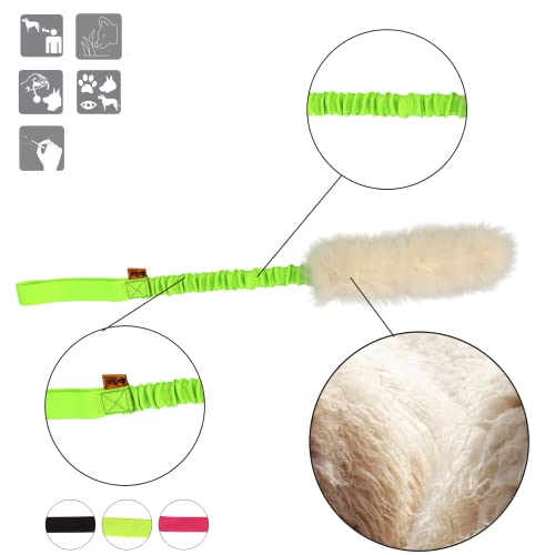 Dingo Hundespielzeug Schaf Pelz Naturfell mit Bungee-Griff Agility Apporte Motivation Spiel Zerrspielzeuge Training Grün Griff 15581
