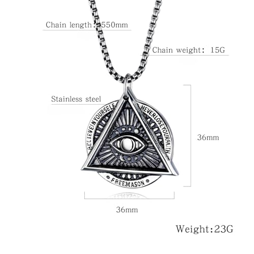 Collier œil qui voit tout triangle maçonnique acier - 8