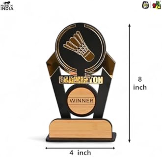 Gift Kya De Wooden & Acrylic Sports Winner Trophy - Badminton - Ideal for Awards & Celebrations