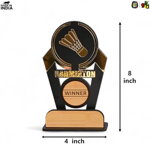 Gift Kya De Wooden & Acrylic Sports Winner Trophy - Badminton - Ideal for Awards & Celebrations