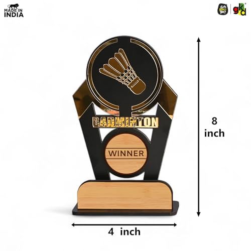 Gift Kya De Wooden & Acrylic Sports Winner Trophy - Badminton - Ideal for Awards & Celebrations