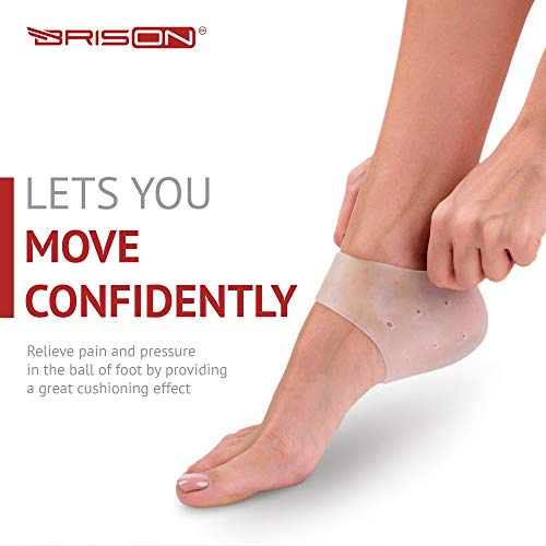 Gel Heel Cups for Men Women - Reusable Soft Silicone Heel Cushion Sleeve Protectors - Foot Care Socks Reduce Pain from Plantar Fasciitis Achilles Tendonitis - 2 Pairs