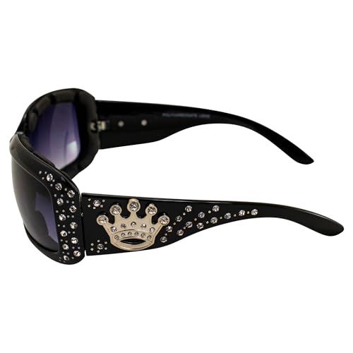 Rodeo Queen Motorcycle Womens Sunglasses Gloss Black Frame with Bling Rhinestones & Smoke Gradient Lens3