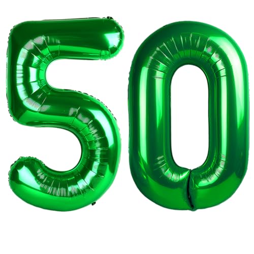 Image of 50 Balloon 40 inch Dark Green Number Balloons for 50th Birthday Decorations | Saturated Color, Large 40 in, With Inflation Straw & Hanging Hole, For Back-To-School Season, Forest Picnic Party, Christmas
