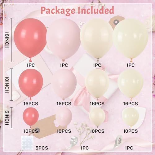 Image of Dusty Pink Balloon Arch Kit 115Pcs Retro Blush Pink Sand White Balloons Garland Kit Neutral Boho Peach Nude Beige Cream Birthday Party Balloons for Girls Women Baby Shower Bridal Wedding Decorations
