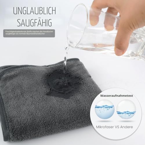 KinHwa 10er Pack gästehandtücher 30x50, Mikrofaser Handtuch, Flauschiges gästehandtücher,Weich &Saugstark gästehandtuch 30x50cm, Dunkelgrau – Ansicht 5