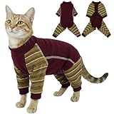 Katzenbody nach OP L, OP Body Katze nach Kastration, Leckschutz Katze, Schutzanzug Katze Vierbeinig, Katzen Onesie gegen Fellverlust, Reduziert Katzenhaare, Bequem & Atmungsaktiv Rot