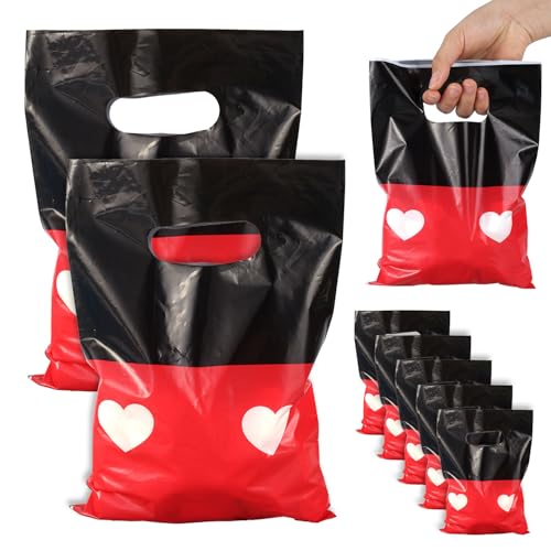 50uds Bolsas de Regalo Rojas y Negras, Bolsas de Recuerdo para Fiestas con Temática Dibujos Animados Bolsa Dulces Golosinas Regalos Linda Ideal para Decorar Fiestas Cumpleaños Infantiles