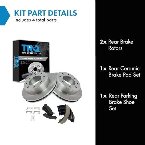 Image of TRQ Rear Brake Pad and Rotor Set Ceramic Compatible with 1999-2007 Chevrolet Silverado GMC Sierra 1500 2500 HD Suburban 2500 Yukon XL 2500 2003-2007 Hummer H2