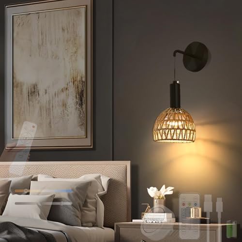 Apliques de pared para sala de estar con iluminación de ratán interior