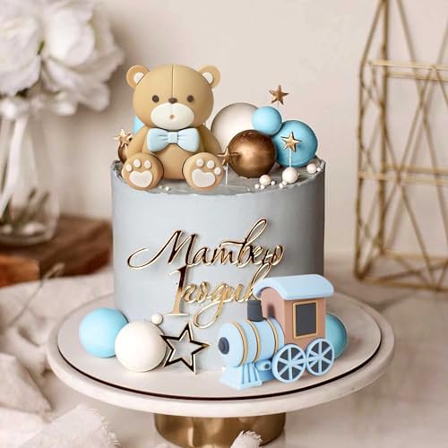 Décoration de gâteau d'anniversaire ours bleu et doré aux finitions soignées