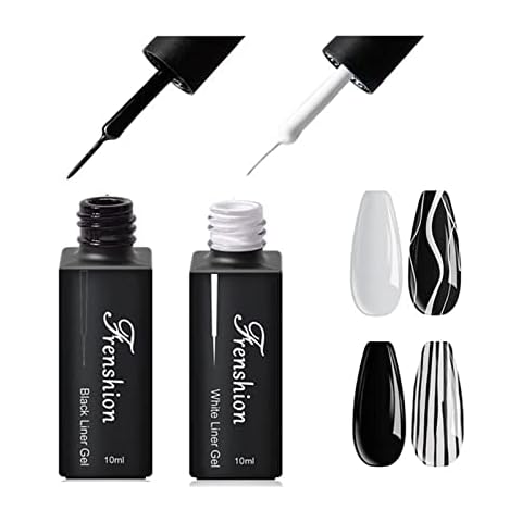 2 Pcs Black+ White Painted Gel Nail Polish with Nail Brush Nail Liner Gel Paint Neon Drawing for Line Nail Art, Gel Painting Nails Art Design UV LED Gel Polish Set(Black+White) Cover