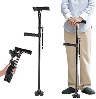 Cane LED Light Walking Stick Folding Walking,Safety Walking Stick Magic Cane 4 Head Pivoting Trusty Base Adjustable Height SOS Alarm