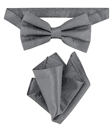 Vesuvio Napoli BowTie Charcoal Grey Paisley Mens Gray Bow Tie & Handkerchief