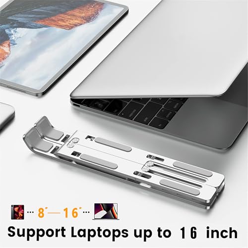 AiTodos® Laptop Ständer, Aluminiumlegierung, Laptop Ständer 6 Gänge Anpassen, Leicht, rutschfest, Faltbarer Tragbarer, Laptopständer - Einfache Wärmeableitung(Silber)