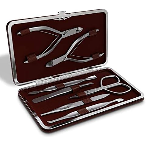 Suvorna Professional 7 Pieces Manicure Stainless Steel Kit Case, (Nail Nipper, Cuticle Nipper, Nail Scissor, Nail Cleaner, Cuticle Pusher & Cutter, Tweezers & Nail Filer) A thoughtful Gift set Cover