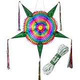 TexMex Fun Stuff Mexican Star Pinata Party Decoration - Large Rainbow Pinata - Colorful Foldable and Festive