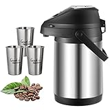 PARACITY Airpot Coffee Carafe Thermal 101 Oz(3L) with 3 Cups/Lever Action/Pump, Stainless Steel Coffee Thermos for Keeping Hot, Hot Water/Beverage/Chocolate Dispenser for Party Breakfast Camping