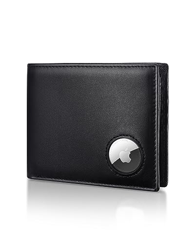 Image of Serovi Mens Wallet with AirTag holder,Genuine Leather Bifold Wallets for Men RFID Blocking With 2 ID Window and 12 Cards Holders Gift Box (Airtag Not included)