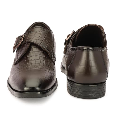 Image of Leatherful Single Monk Strap Shoe, Genuine Leather, Black, TPR Sole, Nappa Leather Lining
