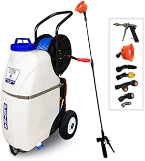 PetraTools Battery Powered 12 Gallon Cart Sprayer - Beast, Heavy Duty Commercial Sprayer w/Custom Built Cart, Offroad Wheels & Solid Steel Easy-Turn Hose Reel for 100 Foot Hose, Multipurpose HD Wand