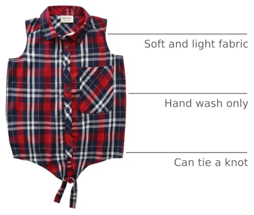 Image of Little Big Girls Sleeveless Woven Plaid Button Down Shirts with Collar Red Black Navy Color