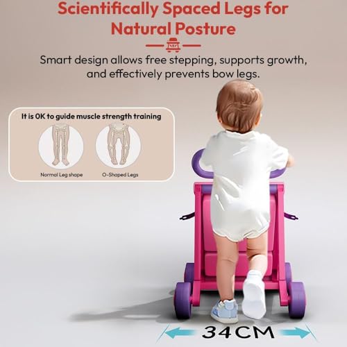 Image of Uonibaby by StarAndDaisy Baby Walkers for 6-18 Month Baby Boy & Girl /Baby Activity Walker Learning Push Walker with Foldable Music and Toy Bar /Walker for Kids (Push Walker - Pink)
