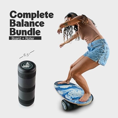 Image of The Original Indo Board - Balance Board Trainer for Core Strength, Stability & Athletic Performance - Surfing, Skateboarding, Snowboarding, Yoga, Physical Therapy & More. Includes Board and Roller.