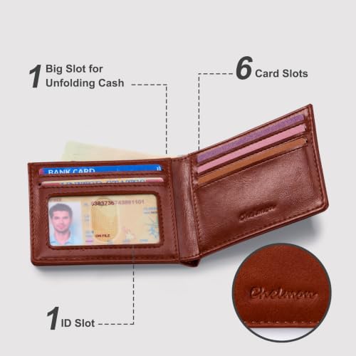 Image of Chelmon Slim Wallet for Men ID Window with RFID Blocking Minimalist Front Pocket Bifold Bussiness Card Holder Gift for Men, Alaska Brown