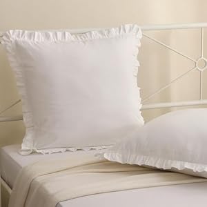 Shabby ruffled euro pillow shams set of 2 washed cotton off white farmhouse vintage pillowcases 26×26 bed pillow covers  urban country home decor
