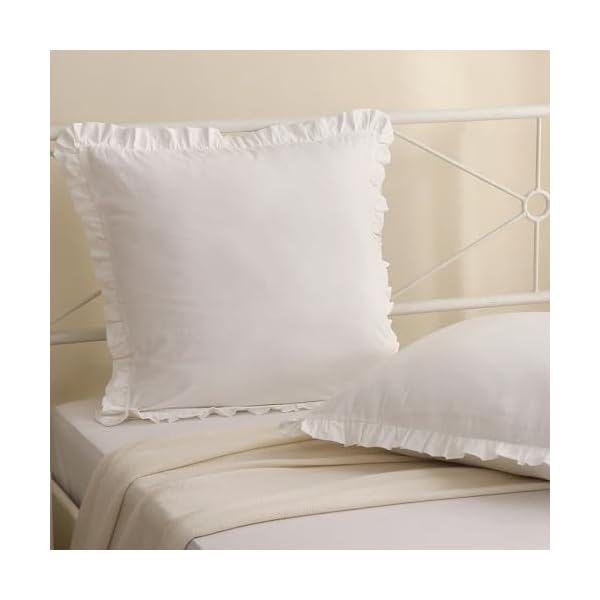 Shabby ruffled euro pillow shams set of 2 washed cotton off white farmhouse vintage pillowcases 26×26 bed pillow covers  urban country home decor