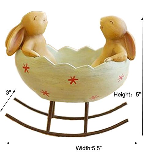 Laughing Bunny Rabbits Rocking In An Easter Egg Cradle Spring Easter Decoration Vintage Rustic Country Bunnies Rabbit Figurine Statue (Bunnies In A Cradle) #TOP2