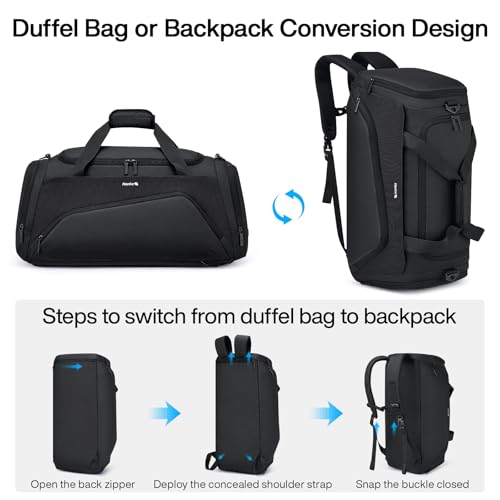 Hanke Carry on Luggage Airline Approved Duffle Bag for Travel, Multifunctional 3 In 1 Travel Duffel Bags for Traveling,44L Weekender Overnight Gym Hiking Tote Bags for Men & Women.（Black）4