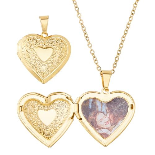 Hobbspring Collar con medallón de fotos vintage grabado con flores, collar personalizado de acero inoxidable para mujeres, señoras, esposas, 17.91 inches (45.5cm) with a 45mm extension, Acero