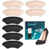 Comfwalk Heel Grip Cushion Pads - 4 Pairs, Self-Adhesive, Shoe Inserts for Loose Shoes, Snug Fit, Blister Prevention, Heel Comfort for Men and Women, Ideal for High Heels (Black & Beige, Lip-Shaped)