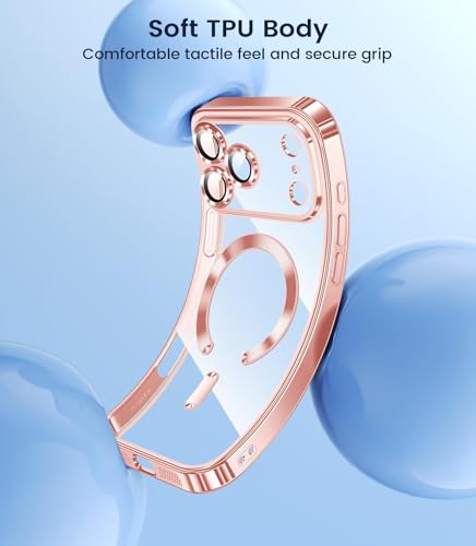 Image of VONZEE Compatible with iPhone 17 Pro Max Case with MagSafe, Transparent Shockproof Back Cover, Anti-Yellow Slim Protective Case with Camera Protection - Rose Gold