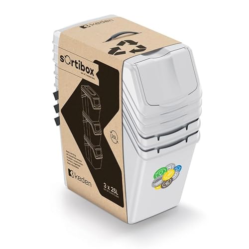 Poubelles KEDEN SORTIBOX 3x25L blanc | Tri sélectif 75L - 3