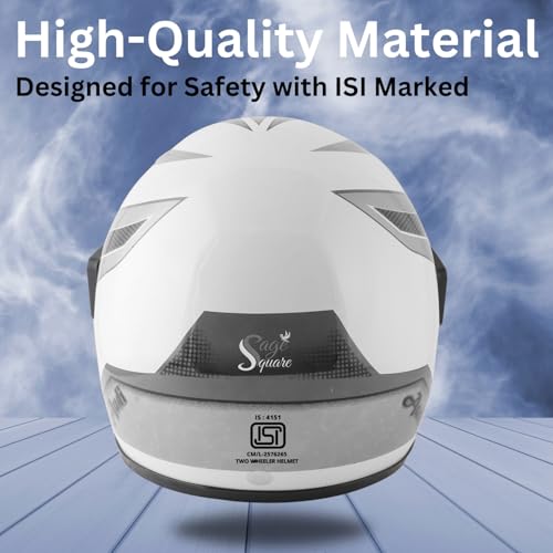 Image of Sage Square Audi Kimi Full Face Helmet | ISI Certified | Clear Visor | Comfort Inner Padding | Designed for Extra Comfort & Style (White Glossy- Silver Decal)