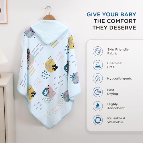 Image of Mee Mee Hooded Baby Bath Towel for New Born | Wash Cloth, Quick Absorbent, Can be Used for Baby Swaddling, Extra Soft Cotton Towels for Kids /Toddlers /Infants /Babies, Pack of 1, (Blue Rain) 80X80 CM