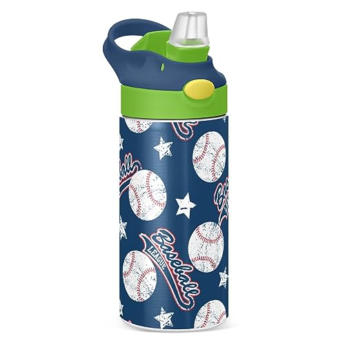 GOODOLD Baseball Kids Water Bottle, Insulated Stainless Steel Water Bottles with Straw Lid, 12 oz BPA-Free Leakproof Duck Mouth Tumbler for Boys Girls