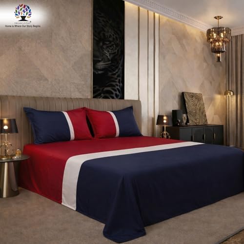 Image of Dream Living Ombre Queen Bedsheet with 2 Pillow Covers | 130 GSM | 220x250 Cm | Blue & RED