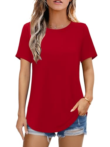 Image of Elesomo Womens Shirts Casual Crew Neck Short /Long Sleeve Tunic Tops Tees