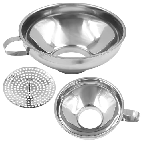 3 Pack Canning Funnels Stainless Steel Kitchen Jam Funnel with Handle for Transferring Fluid Oil Powder Beans Jam