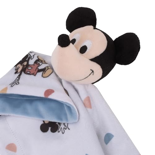Image of Disney Mickey Mouse Light Blue, White, and Tan Super Soft Security Baby Blanket with Plush Mickey Mouse Head