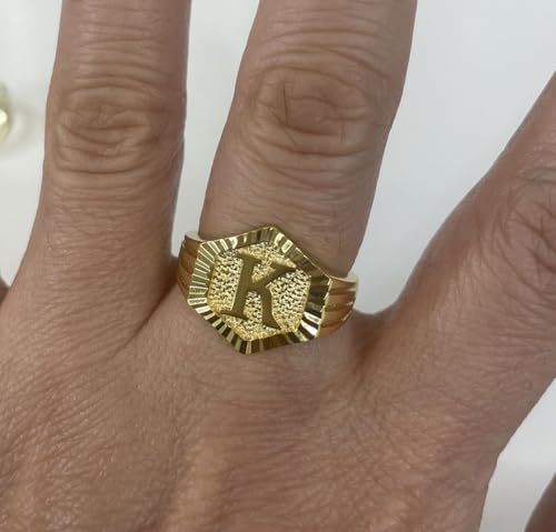 Image of 18k gold plated brass Hexagon shape initial ring already sized ring