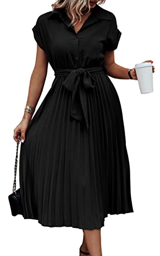 ASOMI Sommerkleid Damen Hemdkleid Kurzarm: Elegant Kurzarm Strandkleid Büro Wickelkleid Mode Tasche Hemdblusenkleid Lässig Blusenkleid Midikleid...