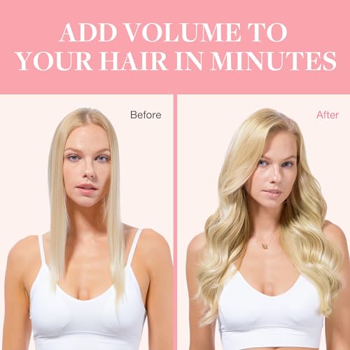 Image of GOO GOO Clip in Hair Extensions Real Human Hair, Remy Human Hair Extensions Clip ins for Women, Natural Human Hair, 14inch 120g 7Pcs, 613R Bleach Blonde