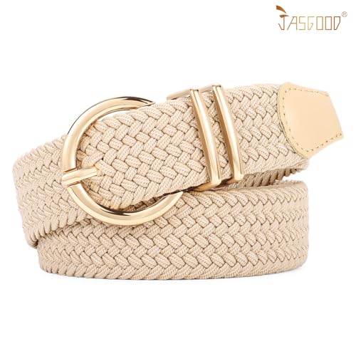 Image of JASGOOD Women Men Braided Woven Elastic Stretch Waist Belt Golf Canvas Fabric Casual Belt for Jeans Pants